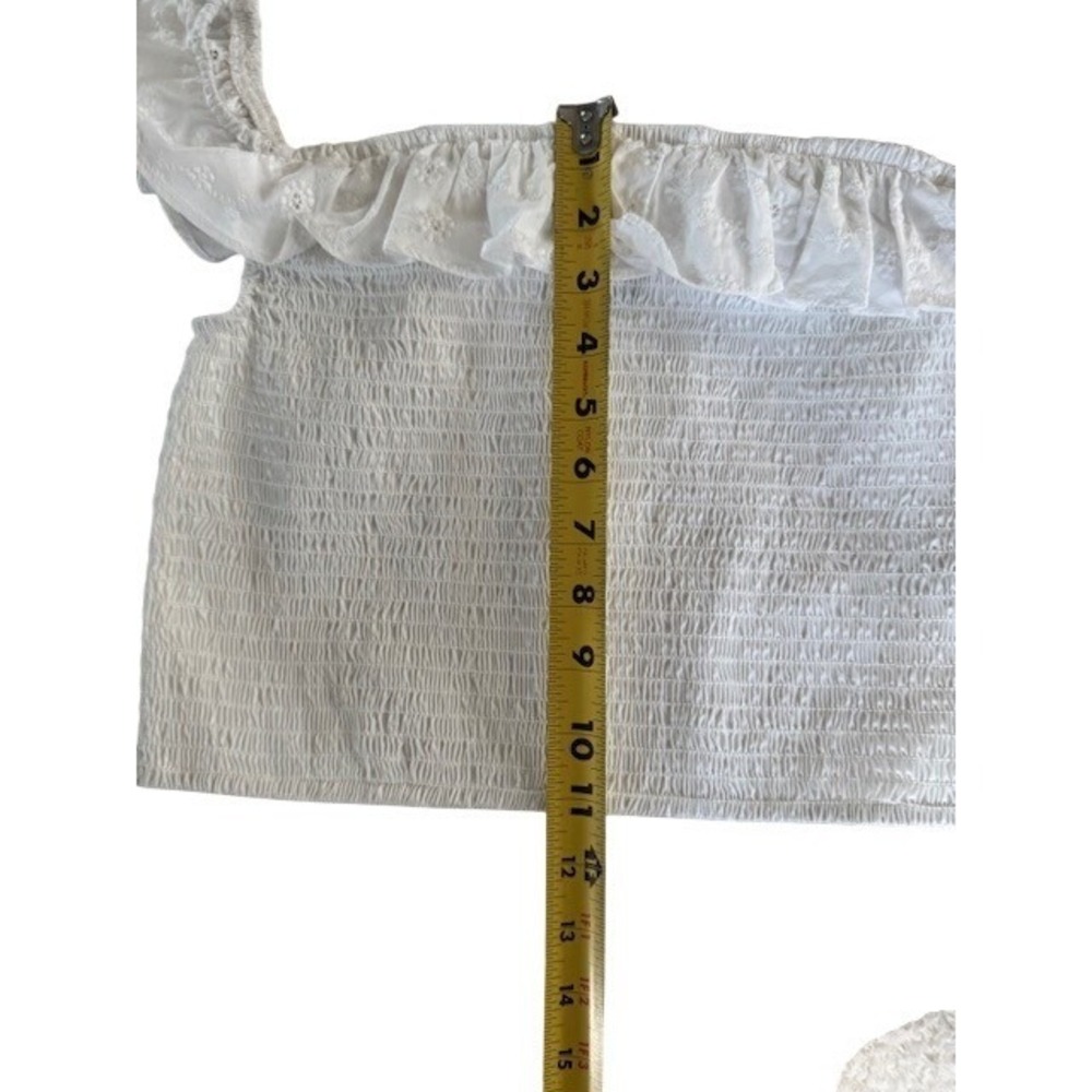 Wild Fable White Eyelet Ruffle Smocked Off Shoulder‎ Crop Top Women's Medium - Picture 10 of 10